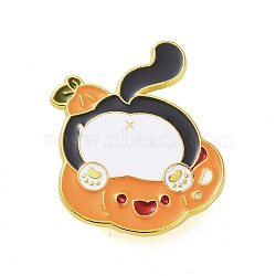 Halloween Theme Golden Alloy Brooches, Enamel Pins, Pumpkin, 33.5x28.5x1.5mm(JEWB-U002-06N)