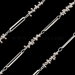 Brass Oval & Round Beaded  Link Chains, Unwelded, with Spool, Silver, 19x3x3mm, 15x2.5x1mm(CHC-M025-40S)