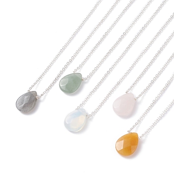 Stone Teardrop Pendants Necklace with Cable Chain for Women, Platumn, 19.69 inch(50cm)