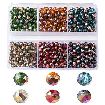 6 Strands 6 Colors Electroplated Transparent Glass Beads Strands, Half Rose Gold Plated, Faceted, Rondelle, Mixed Color, 4x3mm, Hole: 0.4mm, about 123~127pcs/strand, 16.5~16.9 inch(42~43cm), 1 strand/color