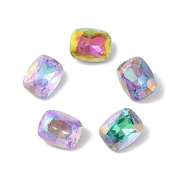 Glass Rhinestone Cabochons, Flat Back & Back Plated, Faceted, Rectangle, Mixed Color, 10x8x4mm