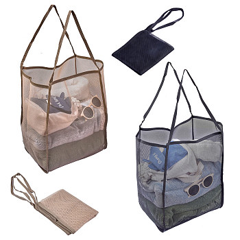 2Pcs 2 Colors Polyester Mesh Beach Bag, with Handle Mesh Beach Tote Bag Reusable Mesh Shopping Bag, for Travel Toys or Laundry, Mixed Color, 62.4~63cm, 1pc/color