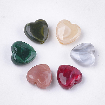 Acrylic Beads, Imitation Gemstone Style, Heart, Mixed Color, 14x14x7mm, Hole: 2mm