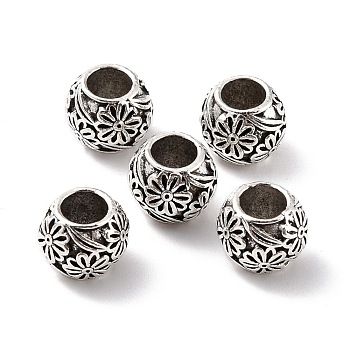 Tibetan Style Alloy Beads, Large Hole Beads, Round, Antique Silver, 9.5x8mm, Hole: 4.9mm