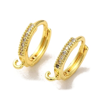 Brass Hoop Earring Findings, with Cubic Zirconia, Real 24K Gold Plated, 14x2mm, Hole: 1.2mm, Pin: 0.8mm