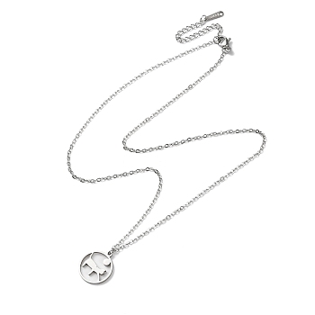 304 Stainless Steel Pendaant Necklaces, Hollow Cat, Stainless Steel Color, 17.95 inch(45.6cm)