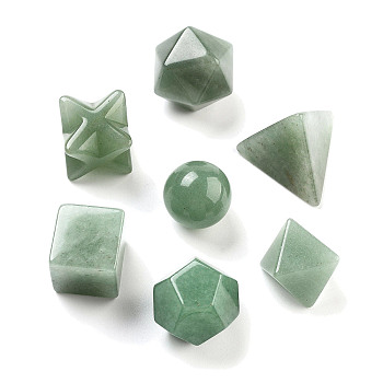 7Pcs Natural Green Aventurine Beads, No Hole/Undrilled, Round & Cube & Merkaba Star, Mixed Shapes, 15~22x15~22x15~21mm