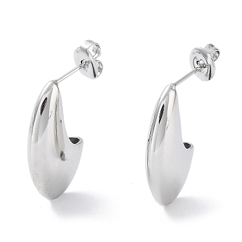 304 Stainless Steel  Stud Earrings, Crescent Moon, Stainless Steel Color, 22x5.5mm