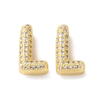 Rack Plating Brass Micro Pave Cubic Zirconia Slide Charms, Long-Lasting Plated, Lead Free & Cadmium Free, Real 18K Gold Plated, Letter, Letter L, 14x8x5mm, Hole: 10.4x1.7mm