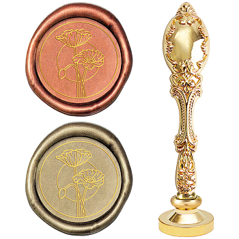 DIY Scrapbook, Brass Wax Seal Stamp and Alloy Handles, Flower Pattern, 103mm, Stamps: 2.5x1.45cm