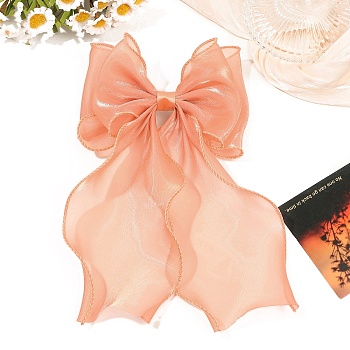 Cloth Long Bowknot Hair Barrettes, Hair Accessories for Women Girls, Light Salmon, 290x165mm