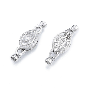 Brass Fold Over Clasps, with Crystal Rhinestone Findings, Horse Eye, Real Platinum Plated, Clasp: 12x7x5.5mm, Inner Diameter: 3.8x1.2mm, Eye: 20.5x12.5x7.5mm.