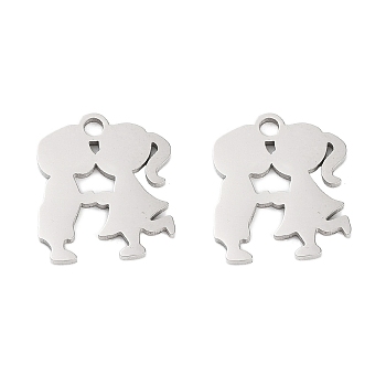 316 Surgical Stainless Steel Charms, Laser Cut, Couples Charm, Stainless Steel Color, 13.5x12x1mm, Hole: 1.5mm