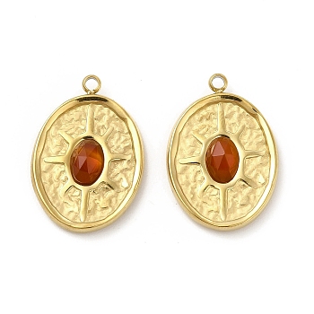 Natural Carnelian Pendants, Faceted Oval Charms, with Vacuum Plating Real 18K Gold Plated 201 Stainless Steel Findings, 20.5x14x3mm, Hole: 1.5mm