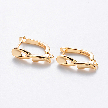 Brass Hoop Earring Findings with Latch Back Closure, Nickel Free, with Horizontal Loop, Real 18K Gold Plated, 18x11.5x5mm, Hole: 1.2mm, Pin: 1mm