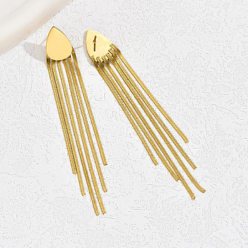 Stainless Steel Teardrop Tassel Earrings for Women, Real 18K Gold Plated, 91x12mm