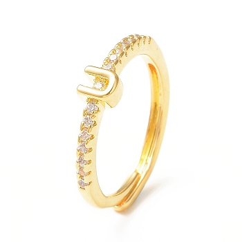Clear Cubic Zirconia Initial Letter Adjustable Ring, Golden Brass Jewelry for Women, Letter.U, Inner Diameter: 18mm