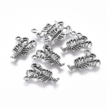 Tibetan Style Alloy Pendants, Ocean Theme, Lead Free & Nickel Free & Cadmium Free, Lobster, Thailand Sterling Silver Plated, 22x16x3mm, Hole: 1.6mm