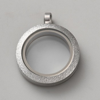 Stainless Steel Glass Photo Living Memory Floating Locket Pendants, with Glass Cabochons, Flat Round, Stainless Steel Color, 30.5x25x8mm, Hole: 4mm, Inner Diameter: 18mm