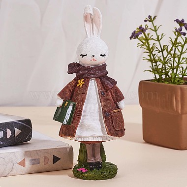 芝生の庭のテーブルの家の装飾のための樹脂の立っているウサギの像のバニーの彫刻の卓上ウサギの置物（茶色）(JX085A)-4