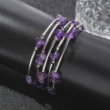 Natürliche Amethyst-Chip-Warp-Armbänder(BJEW-JB01517-02)-6