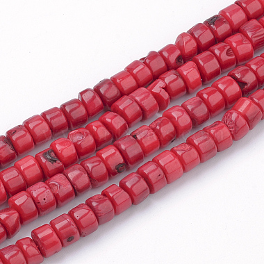 5mm Crimson Column Natural Coral Beads