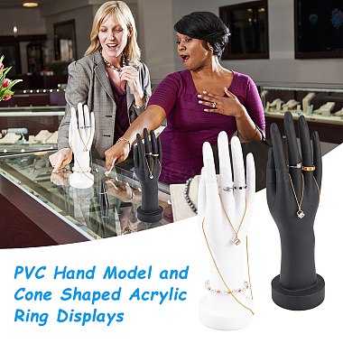 PandaHall Elite 4Pcs 2 Style PVC Hand Model and Cone Shaped Acrylic Ring Displays(ODIS-PH0001-31)-3