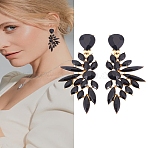 1 Pair Resin Wing Dangle Stud Earrings, Alloy Long Drop Earrings, Left and Right, Black, 67x24mm(EJEW-LP0001-23C)