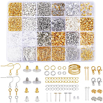 DIY Earring Jewelry Making Finding Kits, including Stud Earring Findings & Friction Earring Backs & Ear Nuts & Earring Hooks, Mixed Color, 17mm, Hole: 1.5mm, 2 colors, 30pcs/color, 60pcs(DIY-SP0002-92)