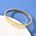 304 Stainless Steel Hinged Bangles for Women, X Shape, Ion Plating(IP), Golden, Inner Diameter: 2-3/8x2 inch(6.05x5cm)(BJEW-Z155-01G)