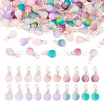100Pcs 10 Colors Frosted Crackle Glass Pendants, Round, with Silver Tone Iron Loops, Faceted, Mixed Color, 15mm, Hole: 2.6mm, 10pcs/color(PALLOY-TAC0206)