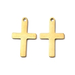 201 Stainless Steel Pendants, Cross Charm, Ion Plating(IP), Real 18K Gold Plated, 18.5x11x1mm, Hole: 1.4mm(STAS-D380-01G)