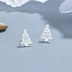 925 Sterling Silver Hollow Christmas Tree Stud Earrings, Silver, 12x9mm(EJEW-F397-01S)
