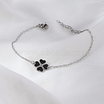 Stainless Steel Heart-shape Clover Link Bracelets, Cable Chain Bracelets for Women, Stainless Steel Color, 7-7/8 inch(20cm)(OH1703-1)