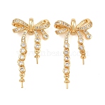 Brass Micro Pave Cubic Zirconia Peg Bails, Bowknot, for Half Drilled Beads, Real 18K Gold Plated, 36x19.5x7mm, Hole: 3x3mm(CU-CBA8264-04G)