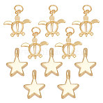 30Pcs 2 Sytles Rack Plating Brass Pendants, Star & Tortoise, Golden, 8~17x6~17x2mm, Hole: 1.2~4.5mm(KK-AR0003-10)