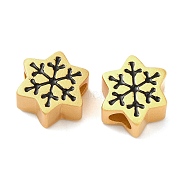 Christmas Rack Plating Brass European Beads, Large Hole Beads, Long-Lasting Plated, Matte Style, Snowflake, Antique Golden, 12.5x12x7mm, Hole: 4.5mm(KK-M245-07MAG)