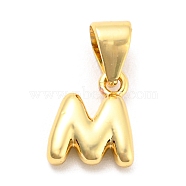 Brass Charms, Real 18K Gold Plated, Long-Lasting Plated, Lead Free & Cadmium Free, Letter Charm, Letter M, 9.5x8x2.5mm, Hole: 5x3.5mm(KK-Z027-14G-M)