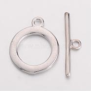 Brass Toggle Clasp, Platinum, Ring: 18x14mm, Bar: 21x2mm, Hole: 1.8mm(EC007)