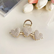 Heart Alloy Large Claw Hair Clips, with Plastic Imitation Pearl, for Women Girls Thick Hair, White, 105mm(PW23032116001)