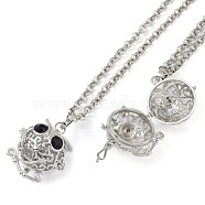 Brass with Rhinestone Pendant Necklaces, Iron Rolo Chains, Owl, Platinum, 32.28 inch(820mm)(NJEW-G089-04P)
