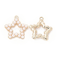Alloy Pendants, with ABS Imitation Pearl Beads, Star Charm, Light Gold, 29x27.5x4.5mm, Hole: 2.8mm(PALLOY-E014-01LG)