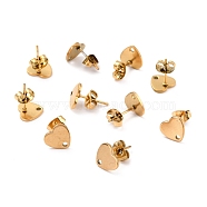 Ion Plating(IP) 304 Stainless Steel Stud Earring Findings, with Ear Nuts, Heart, Real 18K Gold Plated, 12x9mm, Hole: 1.4mm, Pin: 0.7mm(STAS-I183-07A-07G)