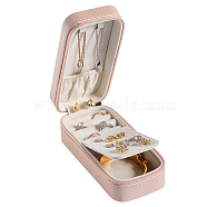 Mini PU Leather Jewelry Set Zipper Box, Travel Portable Jewelry Organizer Case for Earrings, Necklaces, Rings, Pink, 15x6.5x4.8cm(PW-WG24796-02)
