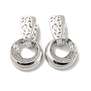 Brass Micro Pave Clear Cubic Zirconia Dangle Hoop Earrings, Twist Donut, Platinum, 23x15mm(EJEW-E295-25P)