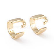 Brass Cuff Rings, Open Rings, Long-Lasting Plated, Real 18K Gold Plated, Letter.J, Size 6, 17mm(RJEW-L097-06J)