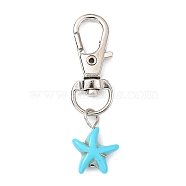 Synthetic Turquoise  Starfish Pendant Decorations, with Alloy Swivel Lobster Claw Clasps, Turquoise, 47.5mm(HJEW-JM01580-01)