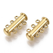 304 Stainless Steel Slide Lock Clasps, Peyote Clasps, 3 Strands, 6 Holes, Tube, Golden, 20x10x6.5mm, Hole: 1.6mm(STAS-S079-158G)