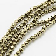 Round Non-magnetic Synthetic Hematite Beads Strands, Imitation Pyrite, Faceted, Antique Bronze Plated, 4mm, Hole: 1mm, about 94pcs/strand, 16 inch(G-D617-4mm-27)