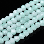 Two-Tone Imitation Jade Glass Beads Strands, Faceted, Rondelle, Light Cyan, 4.5x3.5mm, Hole: 1mm, about 122~135pcs/strand, 16.73 inch~17.32 inch(42.5~44cm)(GLAA-T033-01A-04)